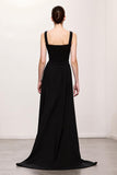 Bainha preta Ruched Correias Vestido de Noite Longo