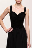 Bainha preta Ruched Correias Vestido de Noite Longo