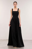Pescoço quadrado preto Um vestido de noite longo linha