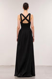Pescoço quadrado preto Um vestido de noite longo linha