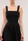 Pescoço quadrado preto Um vestido de noite longo linha