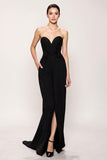 Querida bainha preta simples vestido de noite longo com fenda