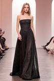 Preto Sparkly Strapless Long A Line Vestido de Noite