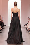 Preto Sparkly Strapless Long A Line Vestido de Noite