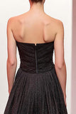 Preto Sparkly Strapless Long A Line Vestido de Noite
