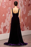 Veludo Simples Roxo Escuro Uma Linha Long Holiday Vestido de Festa