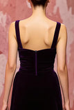 Veludo Simples Roxo Escuro Uma Linha Long Holiday Vestido de Festa