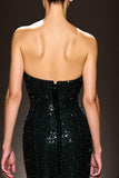 Sparkly Preto Sequins Strapless Sereia Vestido de Noite