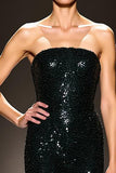 Sparkly Preto Sequins Strapless Sereia Vestido de Noite