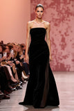 Sereia Veludo Preto Strapless Long Holiday Vestido de Festa