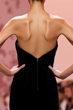 Sereia Veludo Preto Strapless Long Holiday Vestido de Festa