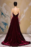 Veludo Vermelho Escuro Uma Linha Strapless Long Holiday Vestido de Festa