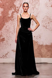 Veludo Preto Simples Longo Esparguete Correias Vestido de Noite