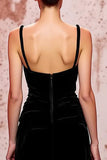 Veludo Preto Simples Longo Esparguete Correias Vestido de Noite