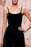 Veludo Preto Simples Longo Esparguete Correias Vestido de Noite