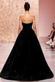 Veludo simples preto sem alças uma linha longo vestido de noite