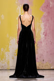 Veludo preto simples vestido de noite longa bainha