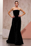 Backless simples veludo preto longo vestido de noite