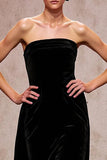 Backless simples veludo preto longo vestido de noite