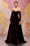 Querida Veludo Vermelho Escuro Uma Linha Vestido de Noite Longo