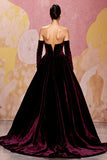 Querida Veludo Vermelho Escuro Uma Linha Vestido de Noite Longo