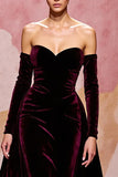 Querida Veludo Vermelho Escuro Uma Linha Vestido de Noite Longo