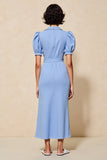 Azul Bainha Lapela Entalhada Longos Vestido Para Casamento Convidada