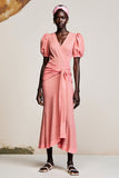 Bainha Rosa Ruched Longos Vestido Para Casamento Convidada