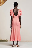 Bainha Rosa Ruched Longos Vestido Para Casamento Convidada