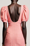 Bainha Rosa Ruched Longos Vestido Para Casamento Convidada