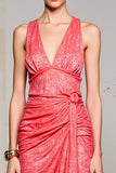 Bainha rosa Ruched Long Wedding Guest Dress