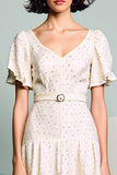Marfim Uma linha babado vestido de noiva convidado