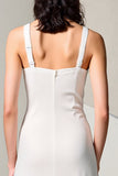 Marfim V-Neck Ruched Weding Guest Dress com fenda