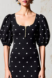 Bainha preta Polka Dot Vestido de Noiva Convidado