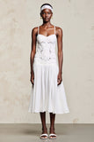 Branco A Line Midi Vestido de Noiva com Renda