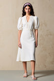 Ivory Bainha Puff Mangas Weddig Vestido de Convidado