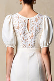 Ivory Bainha Puff Mangas Weddig Vestido de Convidado