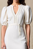Ivory Bainha Puff Mangas Weddig Vestido de Convidado