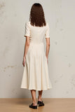 Marfim Uma Linha V-Neck Midi Vestido de Noiva com Mangas