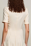 Marfim Uma Linha V-Neck Midi Vestido de Noiva com Mangas