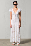 Renda Branca V-Neck Bainha Vestido de Noiva Convidado