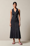 Preto Polka Dot Long Chiffon Vestido de Noiva Convidado