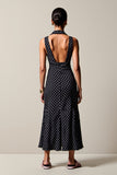 Preto Polka Dot Long Chiffon Vestido de Noiva Convidado