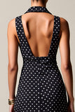 Preto Polka Dot Long Chiffon Vestido de Noiva Convidado