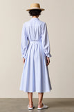 Azul Uma linha listrada midi vestido de casamento convidado