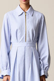 Azul Uma linha listrada midi vestido de casamento convidado