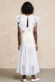 Tule branco babado longo vestido de noiva convidado