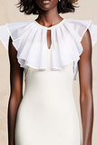 Tule branco babado longo vestido de noiva convidado