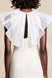Tule branco babado longo vestido de noiva convidado