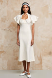 Marfim Cetim Midi Vestido de Noiva